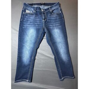 ZCO Jeans Premium Womens Dark Wash Embroidered Sequin Capris Blue Denim Size 11